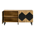 **Buffet en bois avec portes noires et motif géométrique**