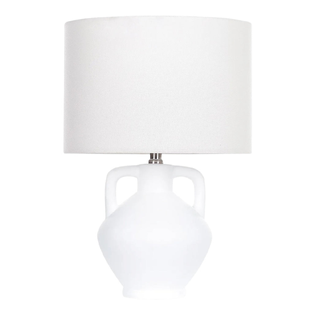 **Lampe de table en céramique blanche avec abat-jour en tissu**