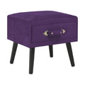 **Tabouret de rangement violet avec tiroir et pieds en bois noirs**