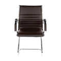 **Chaise de bureau moderne en cuir synthétique marron avec accoudoirs chromés**