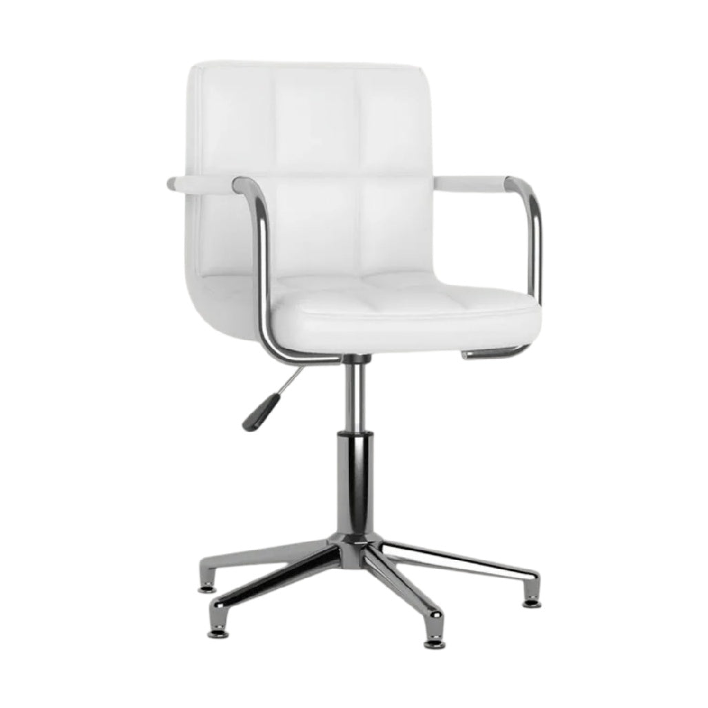 **Titre technique : Chaise de bureau réglable en hauteur avec accoudoirs en cuir blanc**